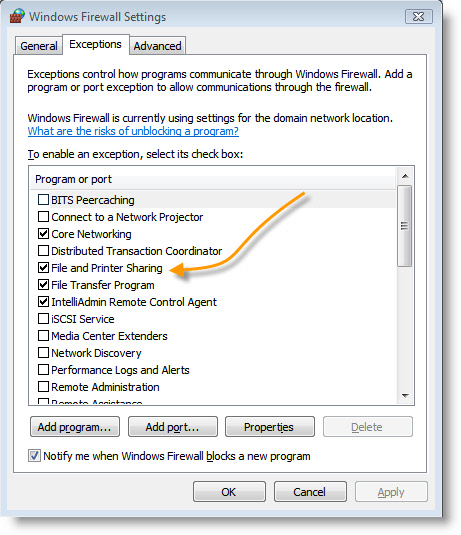 File and Printer Sharing Firewall Exceptions